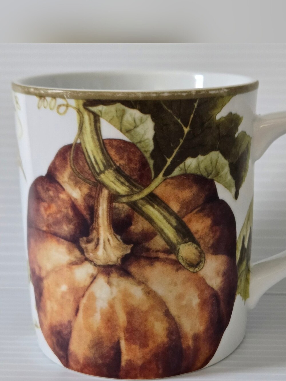 Williams Sonoma Botanical Pumpkin Coffee Mug Fall Harvest Autumn Ceramic Cup
